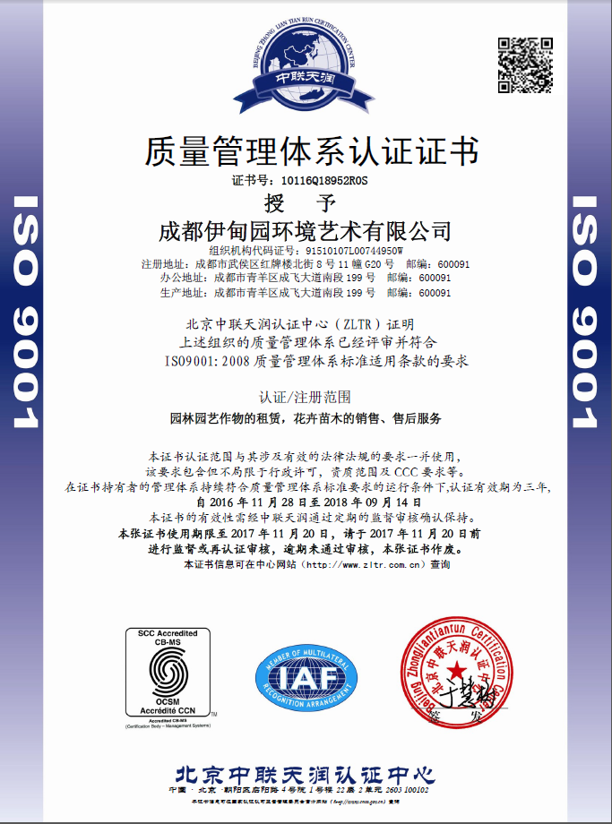 ISO9001質(zhì)量管理體系認(rèn)證證書